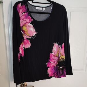 American Rag Black Top with Pink Floral Accents